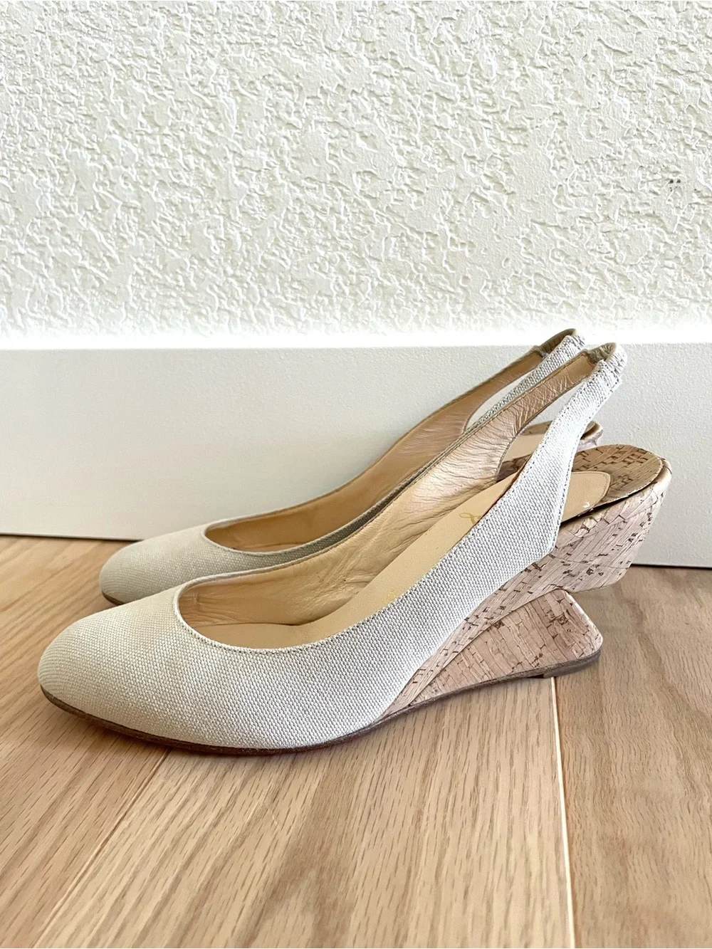 Christian Louboutin Bebe-Fusee Sculptural Canvas Cork Wedge Slingbacks 37